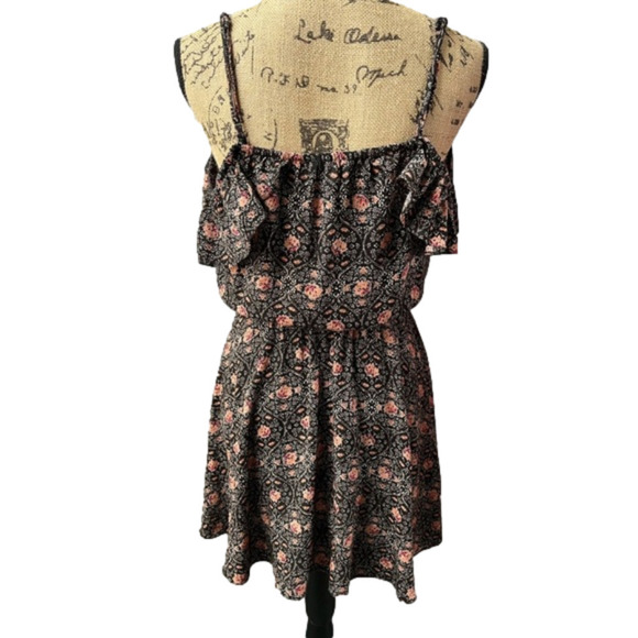 American Eagle Ditsy Floral Mini Dress XS Ruffle Neck Tassel Boho - Picture 4 of 12